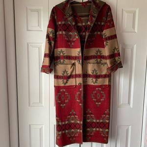 Vintage Woolrich Aztec Hooded Wool Reversible Long Coat